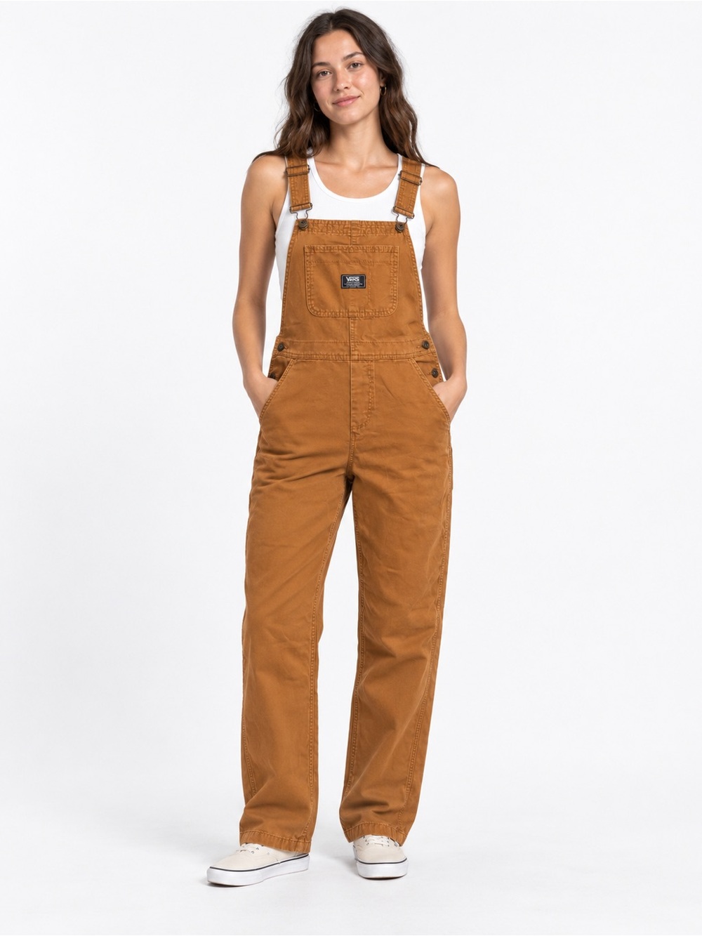 Vans Brown Women Canvas Overalls Size L Utility Workwear Carpenter Bib Dungarees